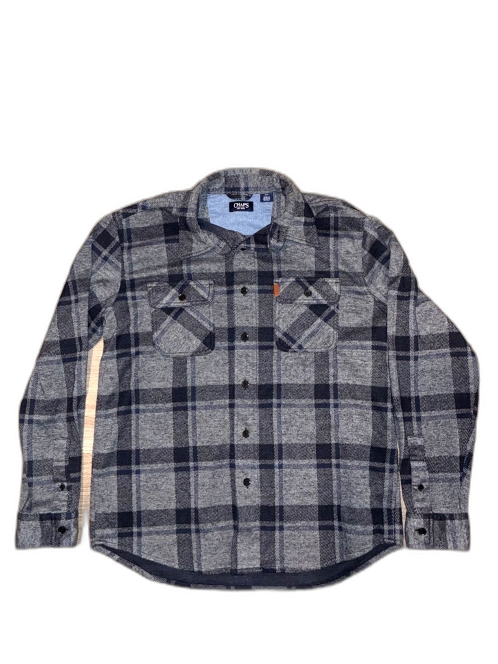 Chaps Est. 1978 Men’s Grey & Navy Plaid Flannel Shirt – Size Medium